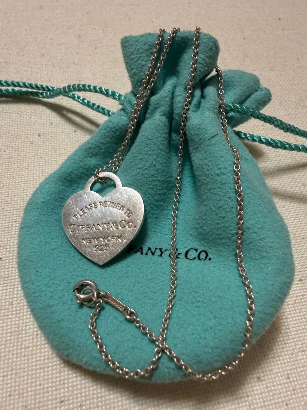 Please Return to Tiffany&Co. 925 sterling silver Heart Tag Pendant Necklace 15’